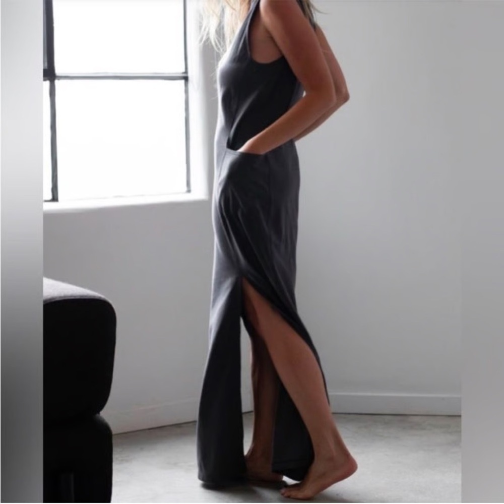 Lunya Womens Cool Panel Sleeveless Maxi Dress Grey Pockets XS - Picture 8 of 16